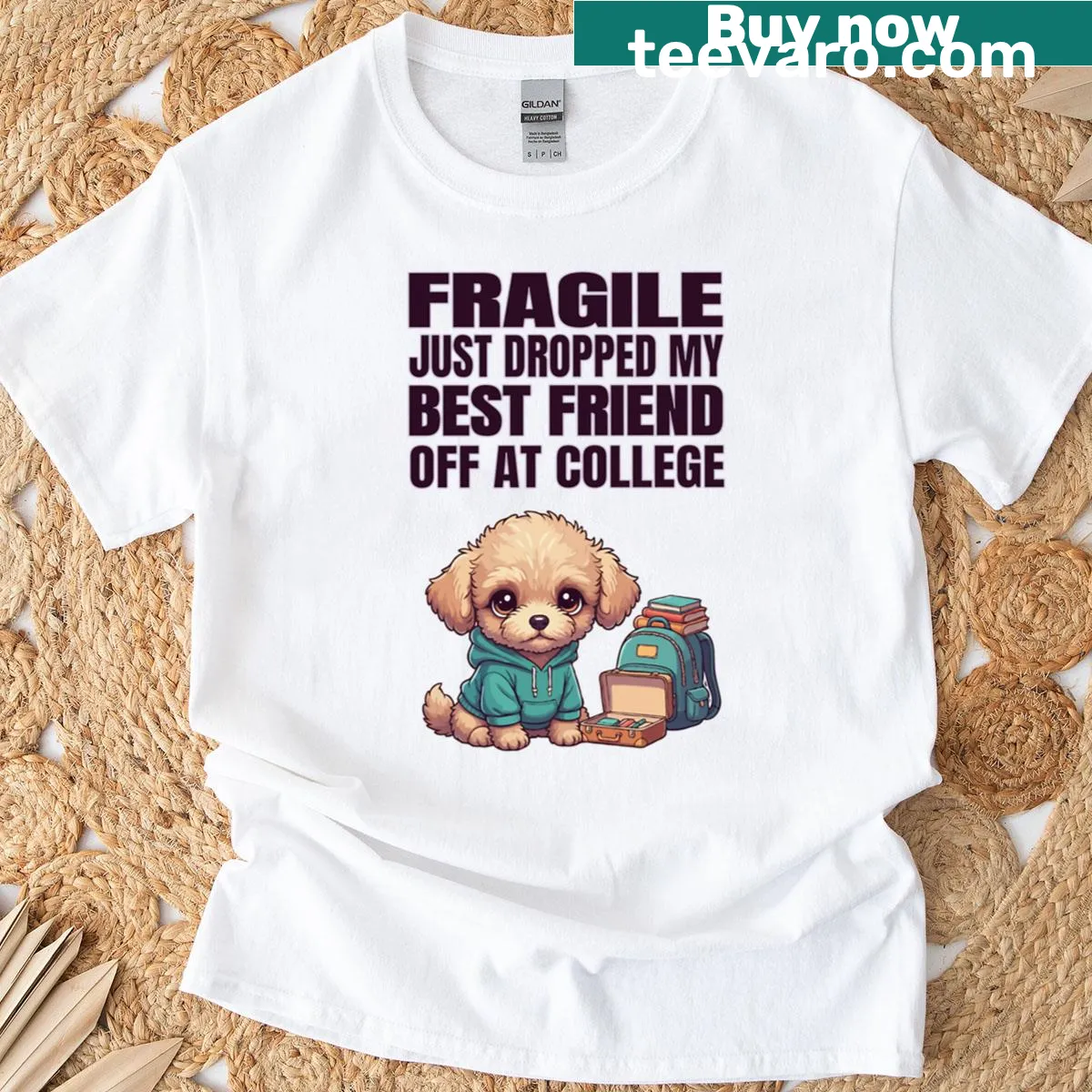 Illustration of a teacup poodle with 'Fragile' text — on a men's t-shirt