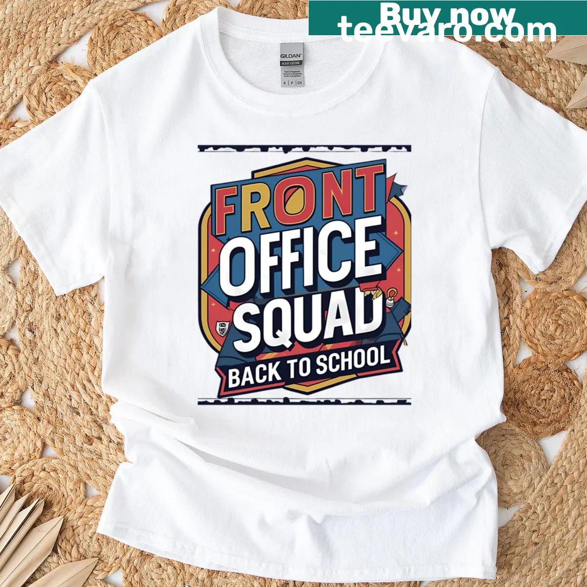 Front Office Squad T-shirt for school staff with bold typography design — on a men's t-shirt