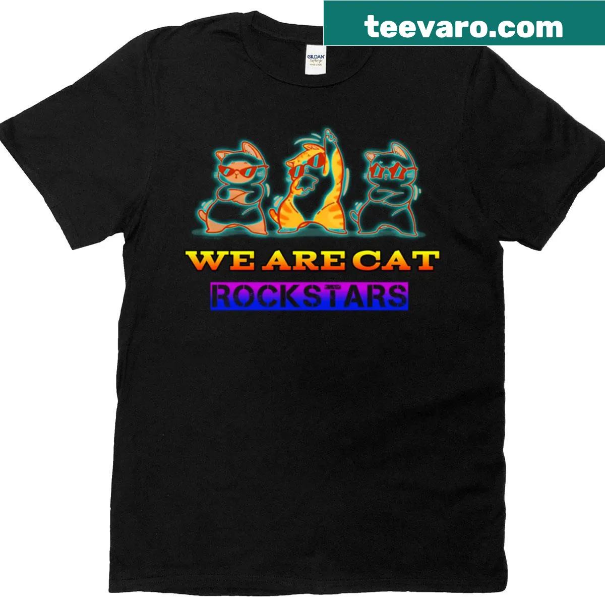 Cartoon of cats as rockstars on a T-shirt — on a men's t-shirt