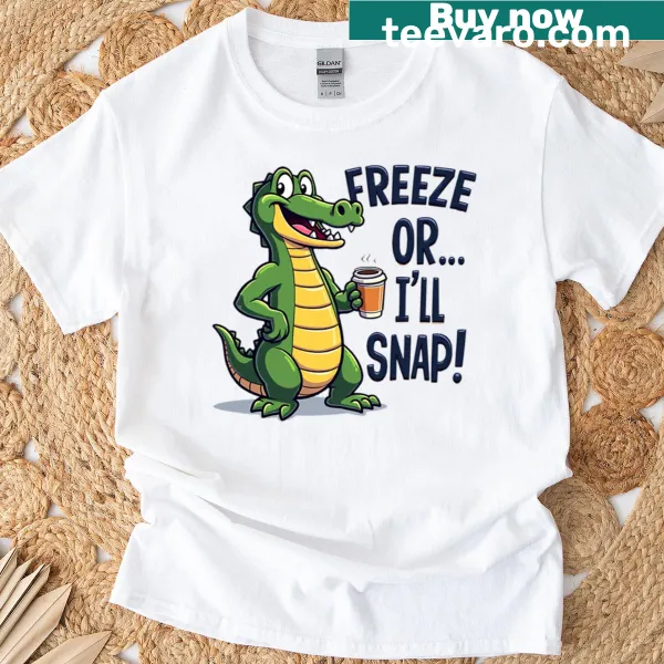 Gator illustration with sunglasses and ice agent badge on t-shirt