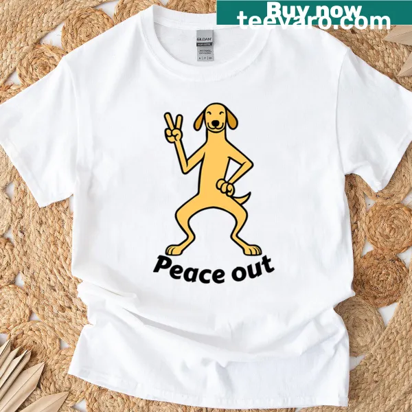 Funny dog illustration with a peace out gesture on a t-shirt