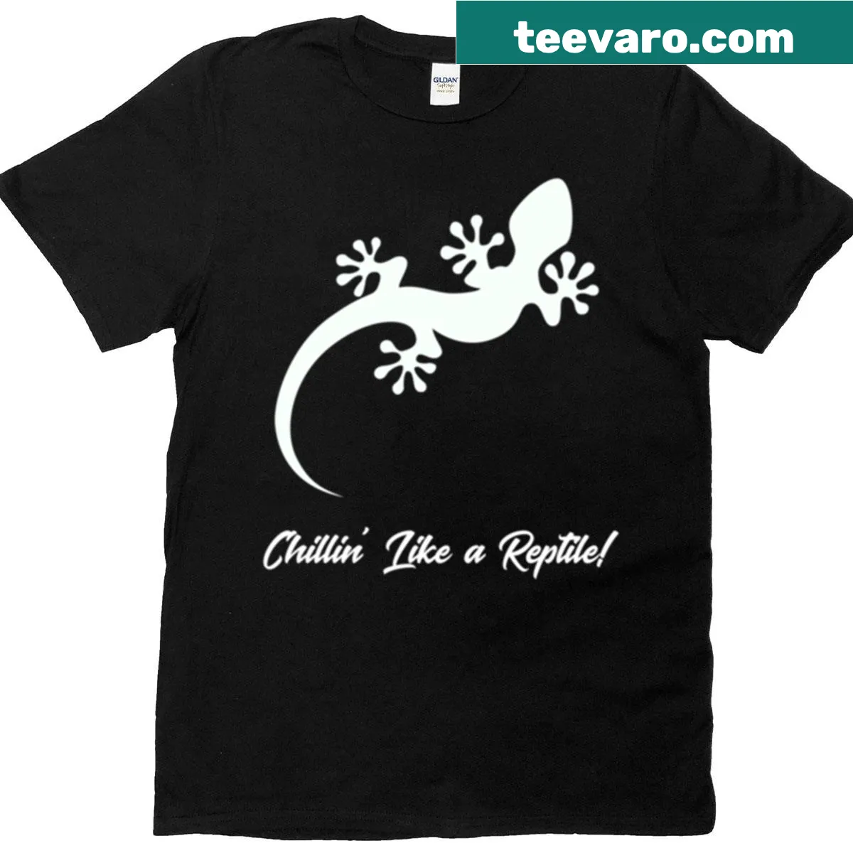 Funny shirt with a chill lizard meme saying 'Chillin Like A Reptile' — on a men's t-shirt