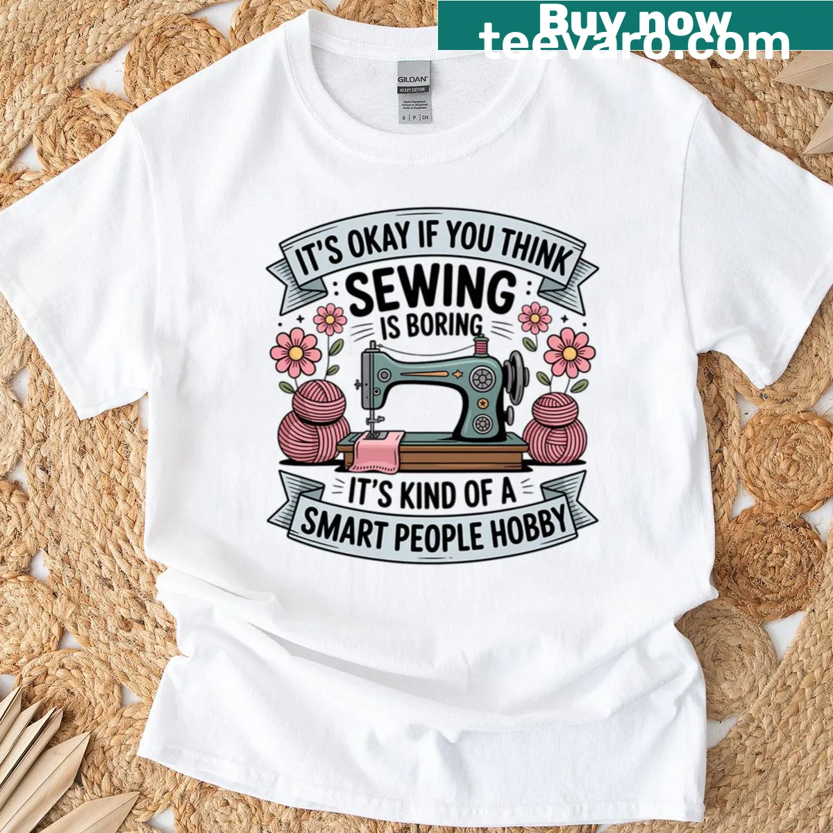 Witty sewing hobby quote in a fun typography style on a T-shirt — on a men's t-shirt