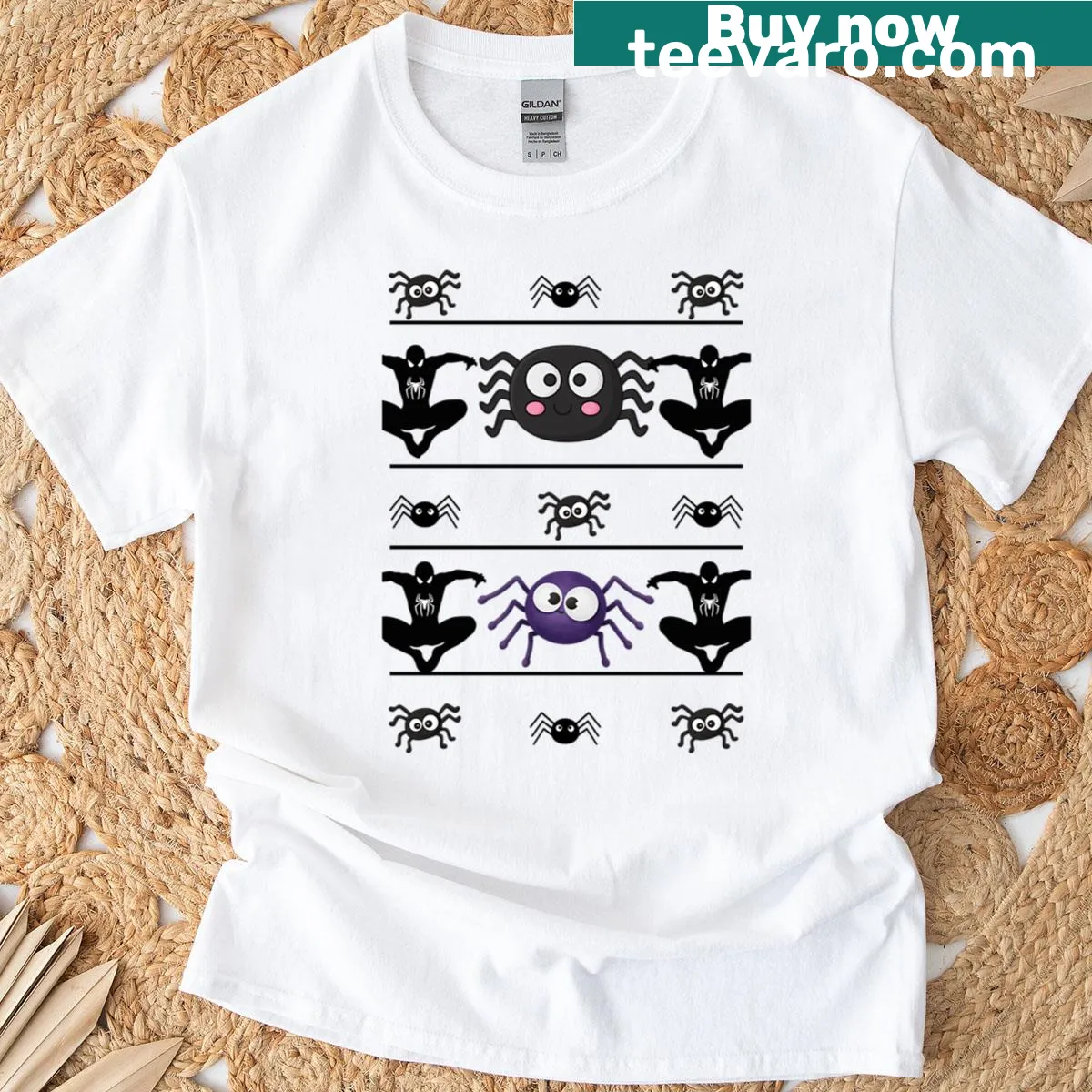 Oversized t-shirt with a funny spider squad illustration — on a men's t-shirt