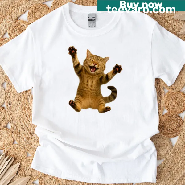 Cute t-shirt with playful standing cat illustration for cat lovers
