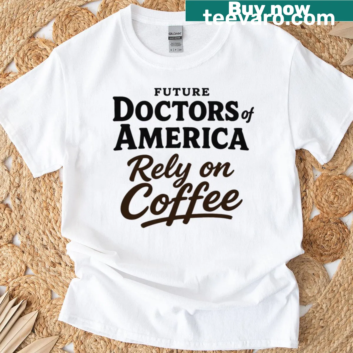 Humorous t-shirt for med students with 'Future Doctors Of America' and coffee cup design — on a men's t-shirt