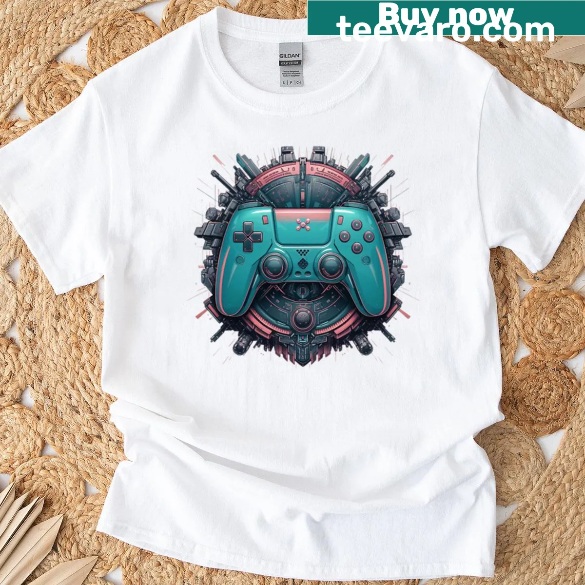 Minimalist gaming control graphic on a casual T-shirt — on a men's t-shirt