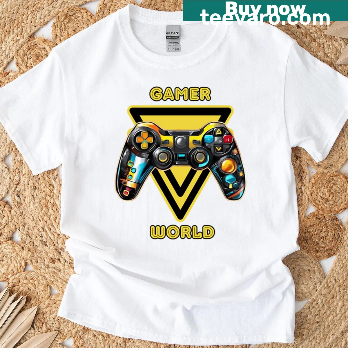 Premium T-shirt with bold 'Gamer World' text — on a men's t-shirt