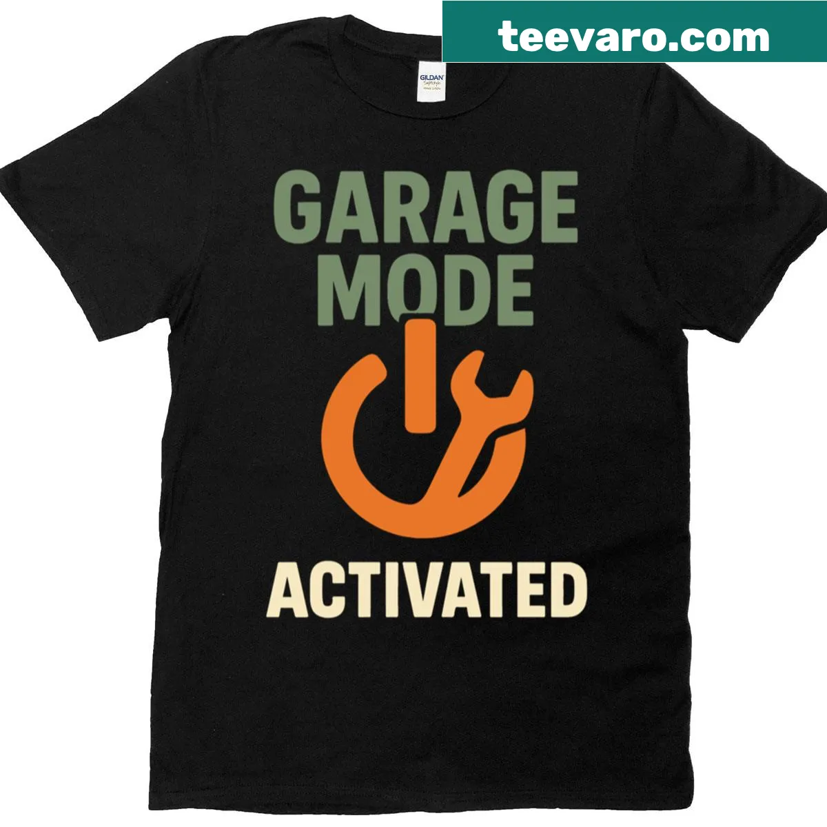 Graphic saying 'Garage Mode Activated' for mechanics — on a men's t-shirt
