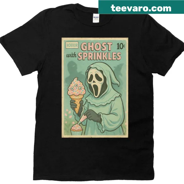 Cute Halloween t-shirt featuring a ghost with sprinkles