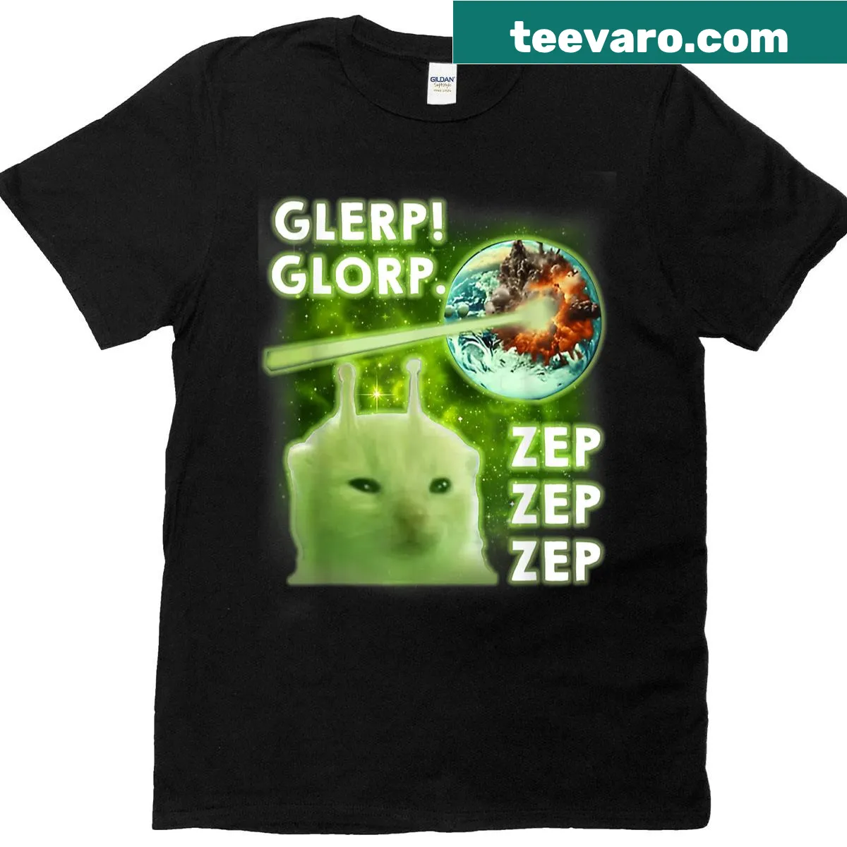 Funny alien cat design inspired by memes for everyday wear — on a men's t-shirt