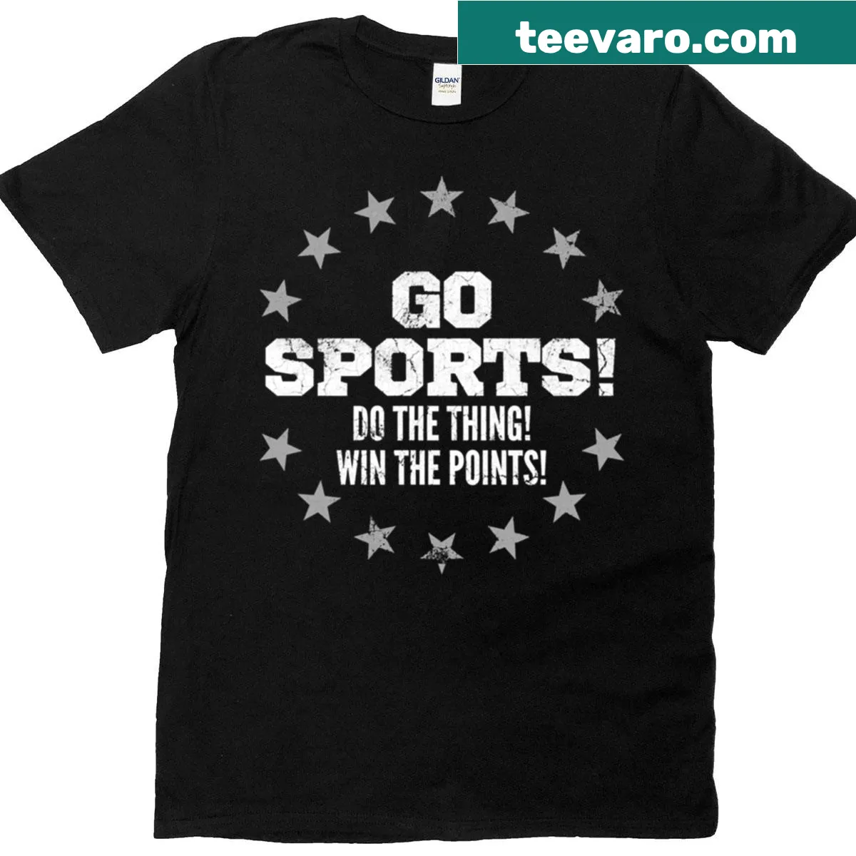 Funny sports-themed text shirt with playful sports encouragement — on a men's t-shirt