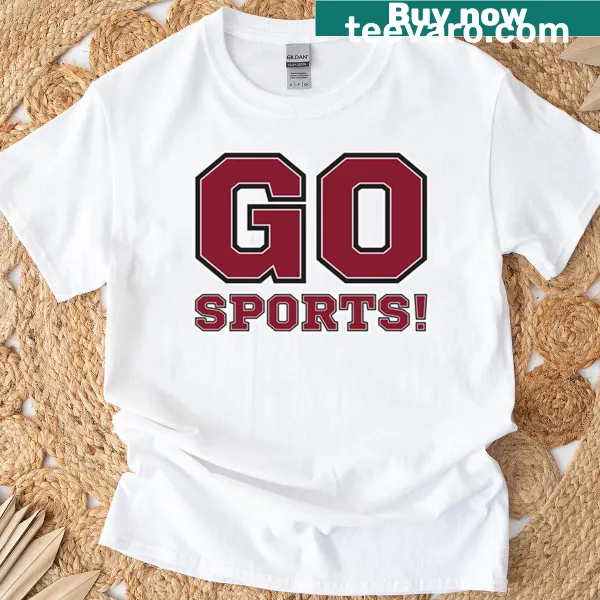 Energetic t-shirt featuring playful sports-themed text design.