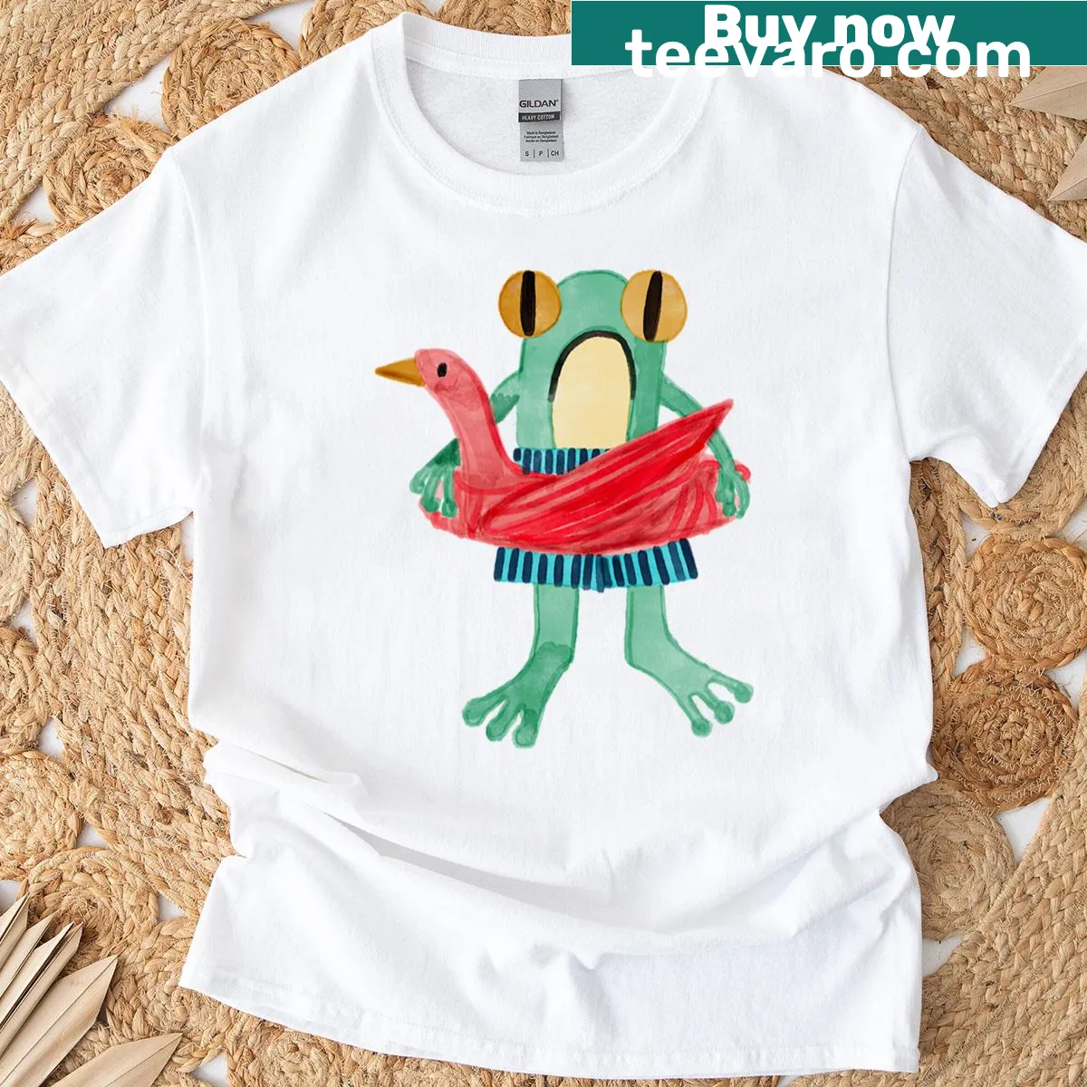 Illustration of a frog swimming on a t-shirt — on a men's t-shirt