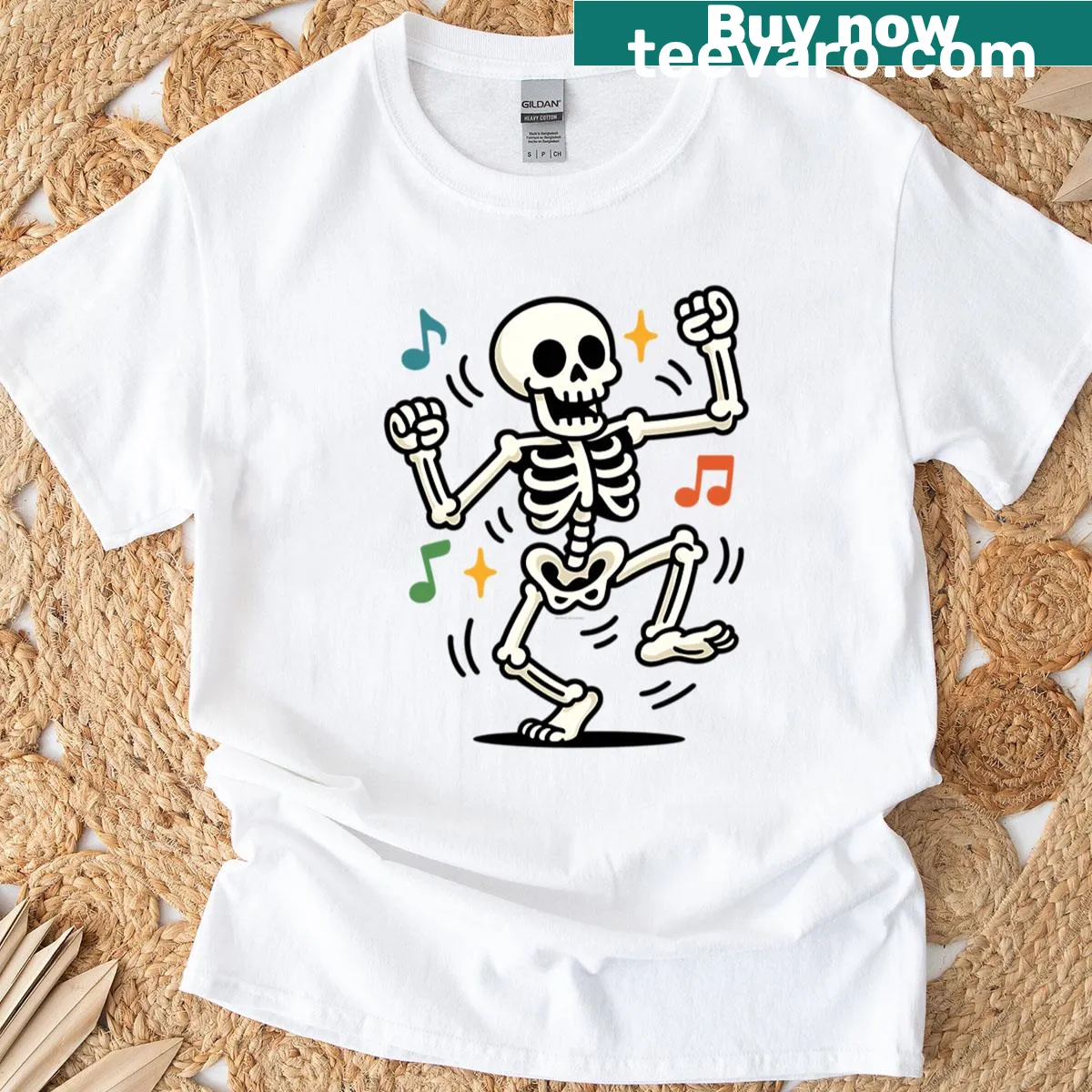 Oversized T-shirt with a cartoon dancing skeleton graphic — on a men's t-shirt