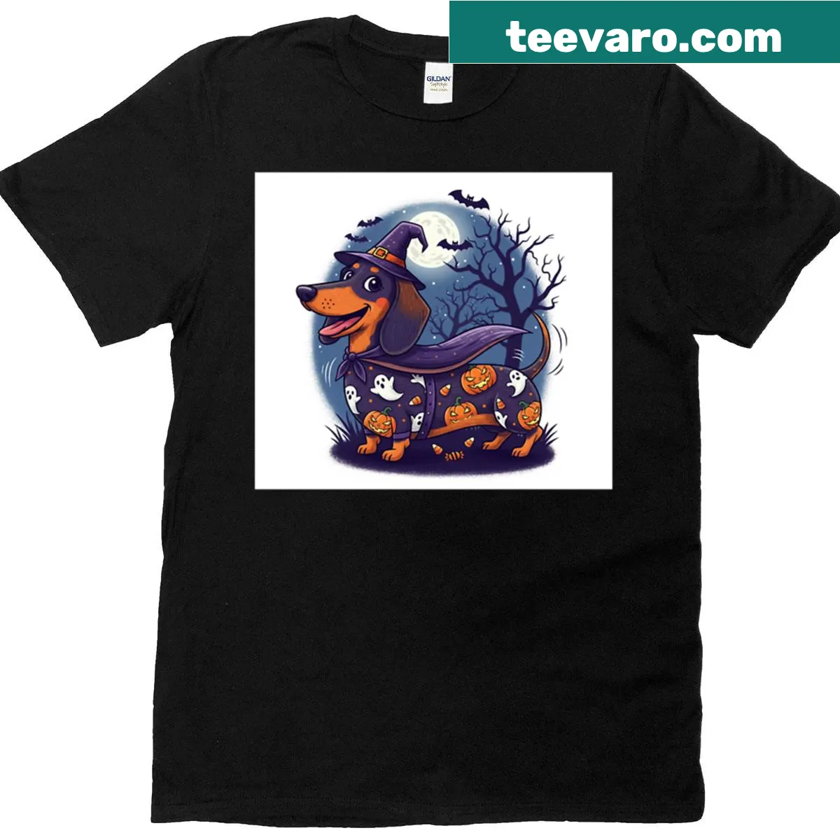 Cute Halloween dog dressed in a costume design — on a men's t-shirt