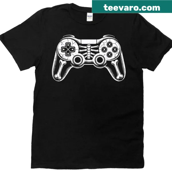 Cartoon skeleton gamer t-shirt perfect for Halloween