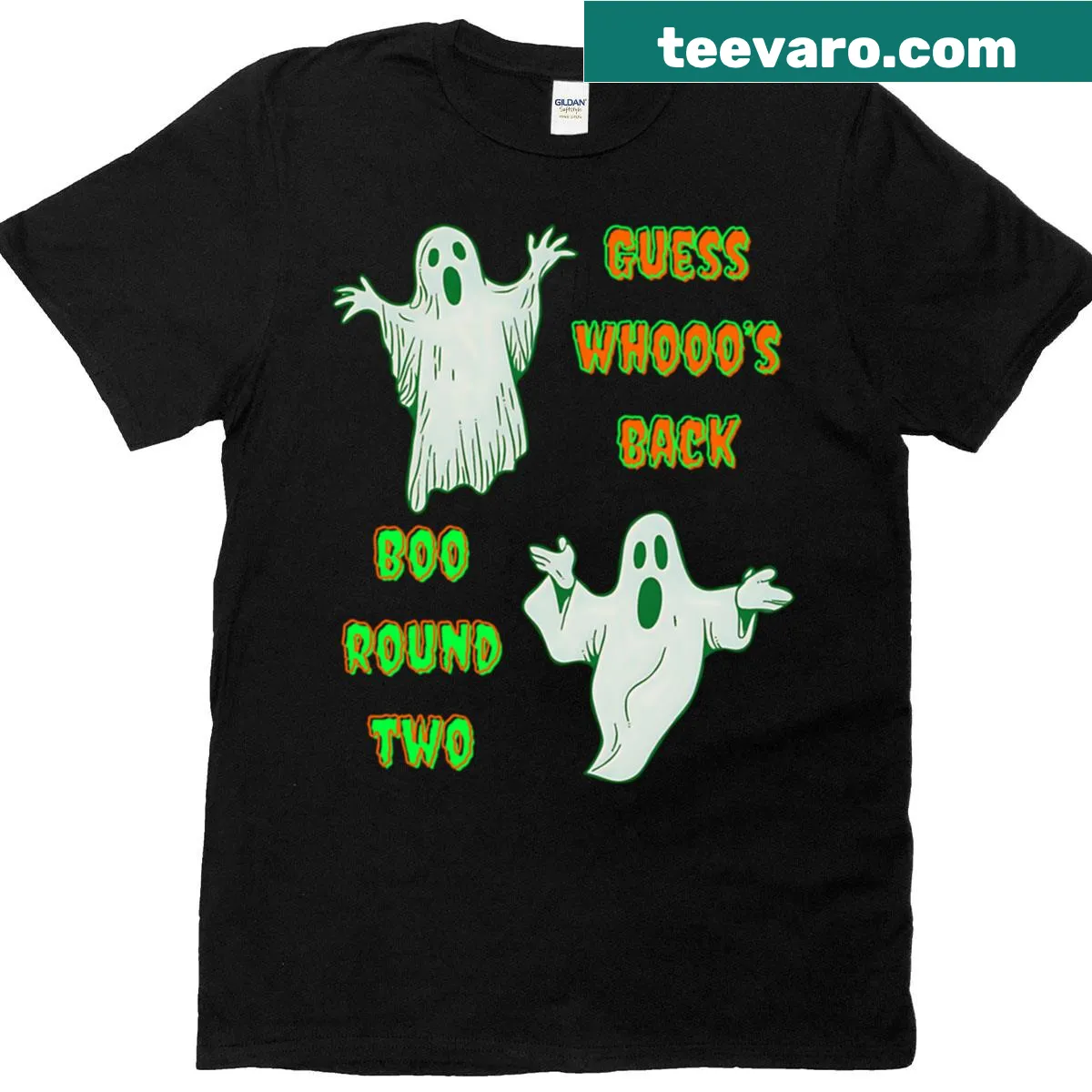 Cartoon ghost graphic Halloween T-shirt — on a men's t-shirt