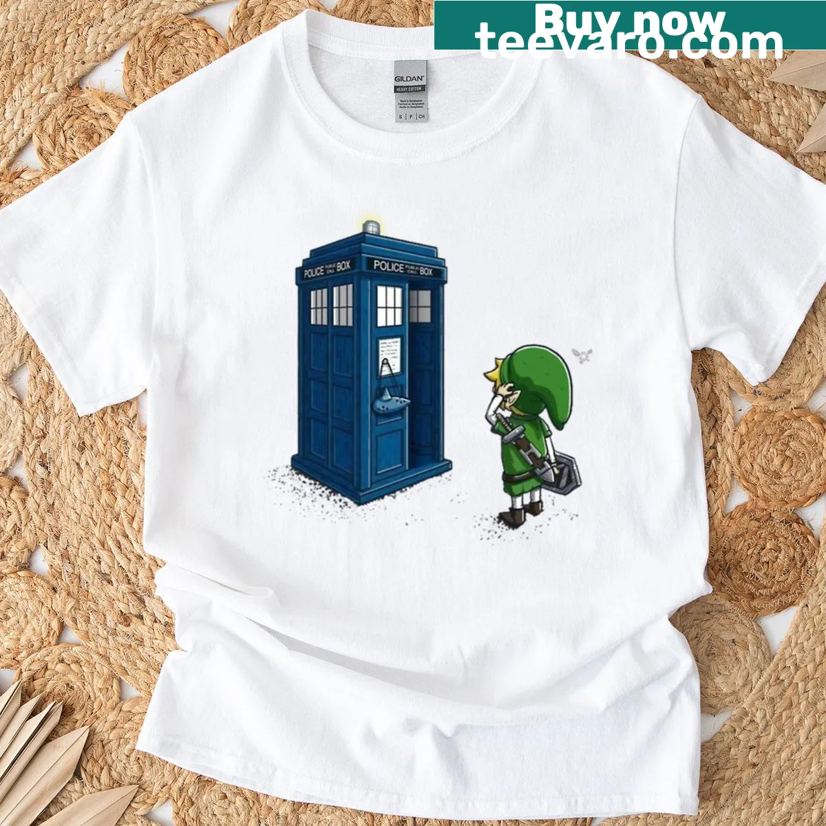 T-shirt featuring an illustration of a hero exploring space and time. — on a men's t-shirt