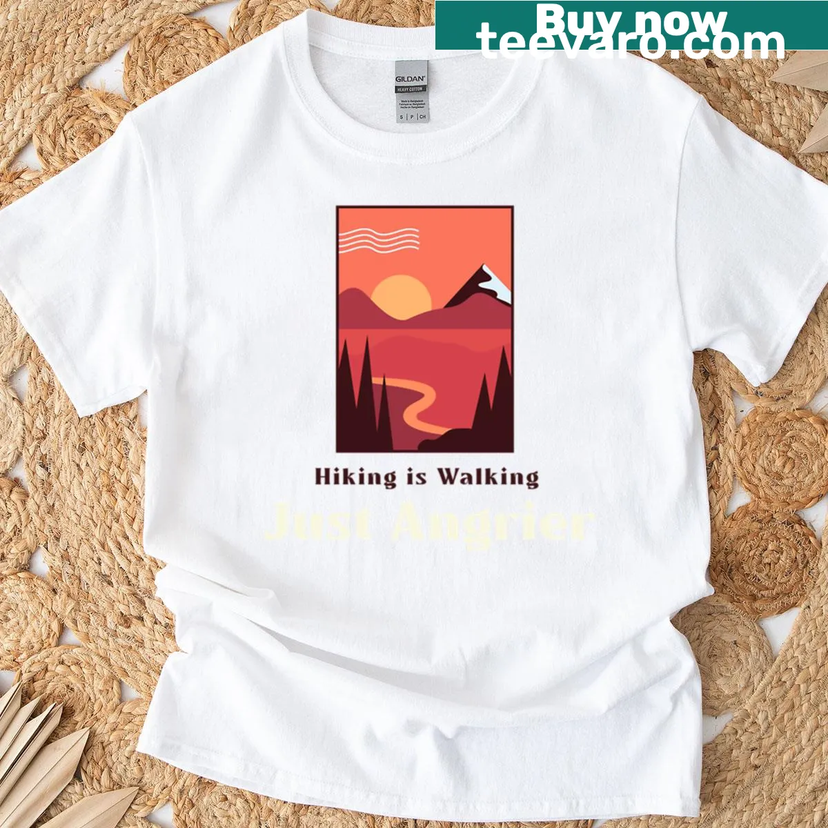 Witty T-shirt stating Hiking Is Walking Just Angrier — on a men's t-shirt