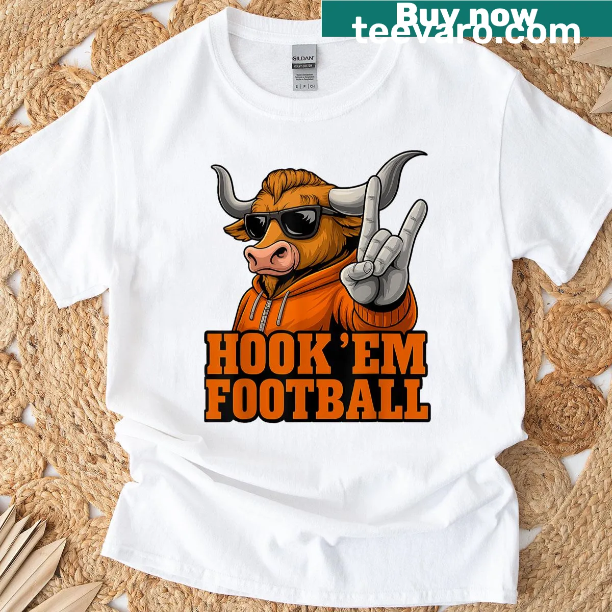 Texas horn hand graphic T-shirt with funny saying — on a men's t-shirt