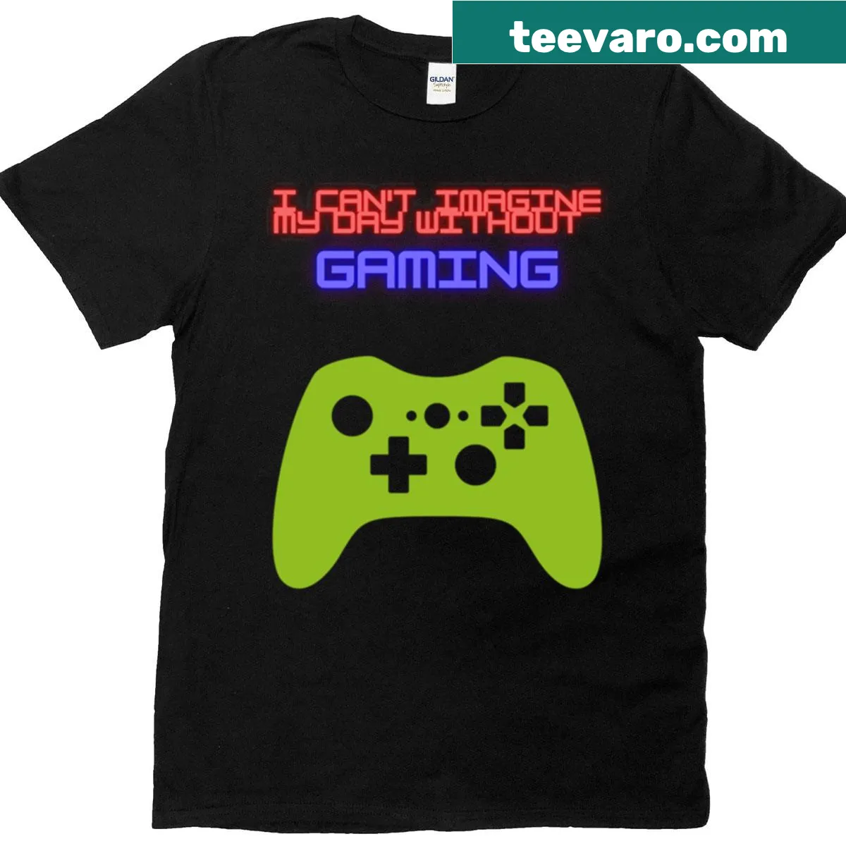 Typography T-shirt stating 'I Can't Imagine My Day Without Gaming' — on a men's t-shirt