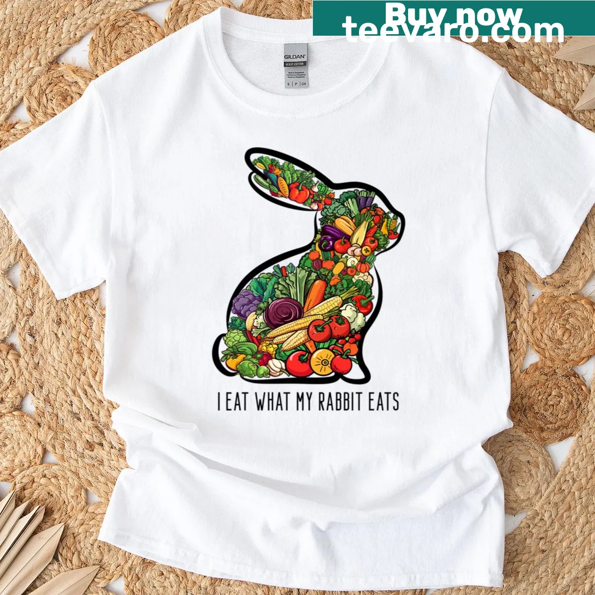 Bunny vegetarian design on t-shirt with humorous text — on a men's t-shirt