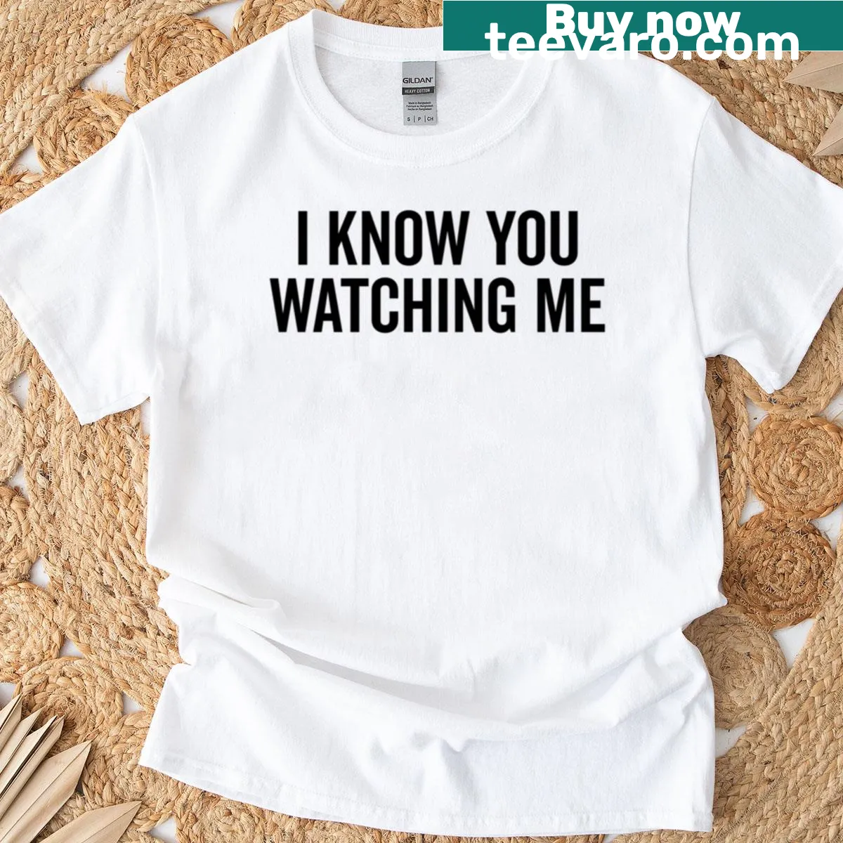 Boxy T-shirt with playful text I Know You Watching Me — on a men's t-shirt