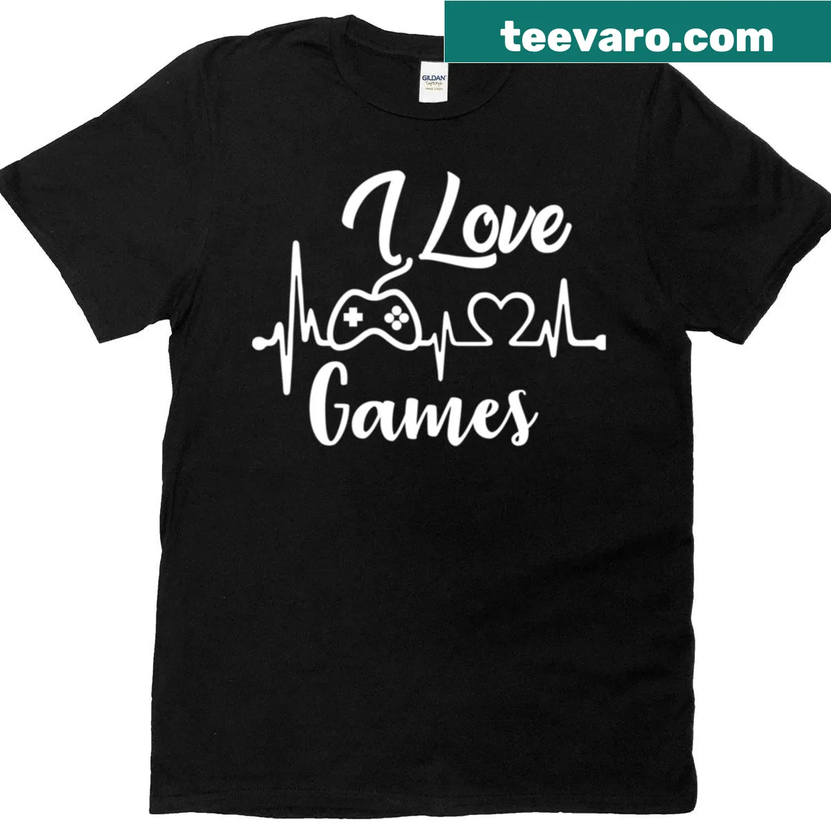 Simple typography t-shirt expressing love for games — on a men's t-shirt