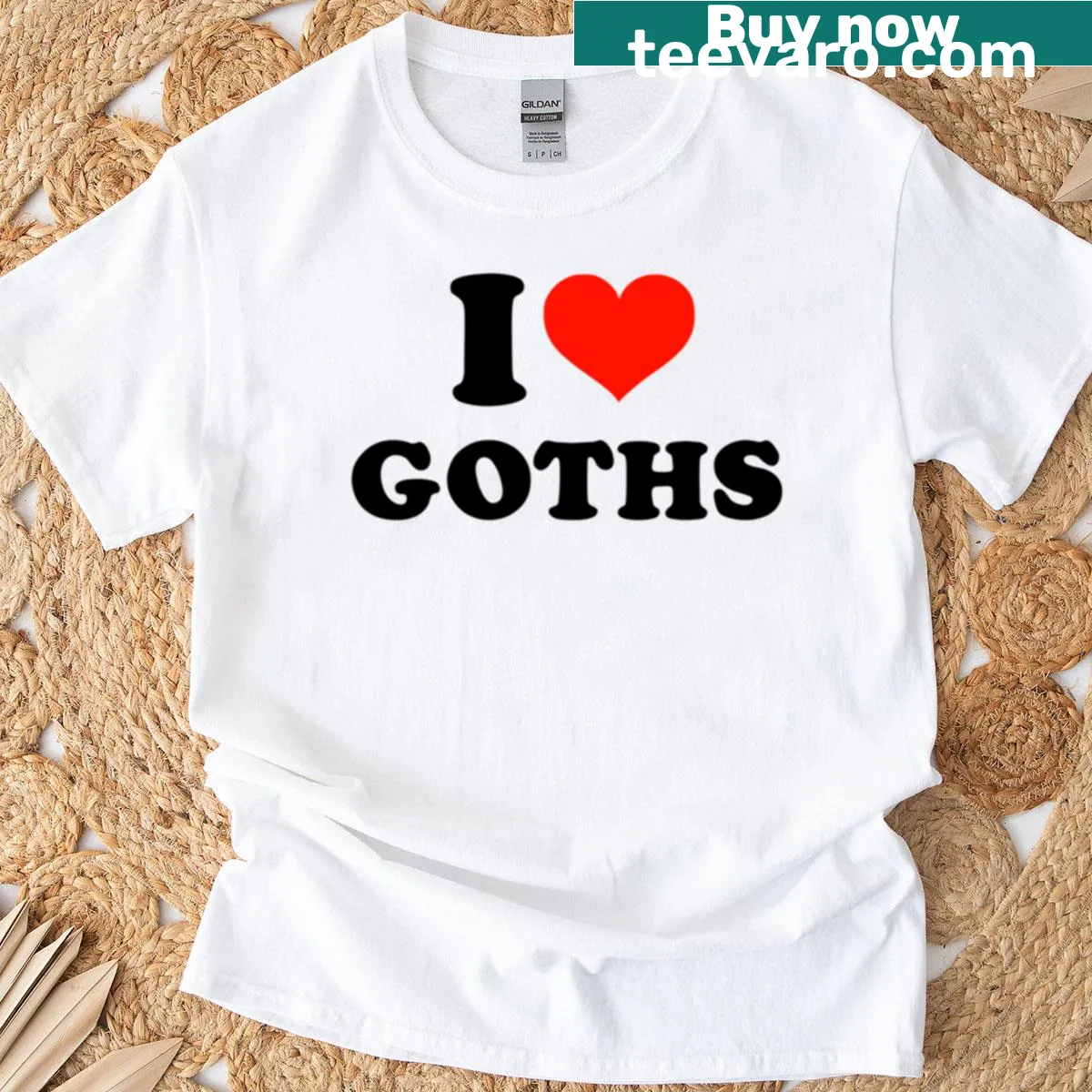 T-shirt featuring 'I Love Goths' text with a heart graphic — on a men's t-shirt