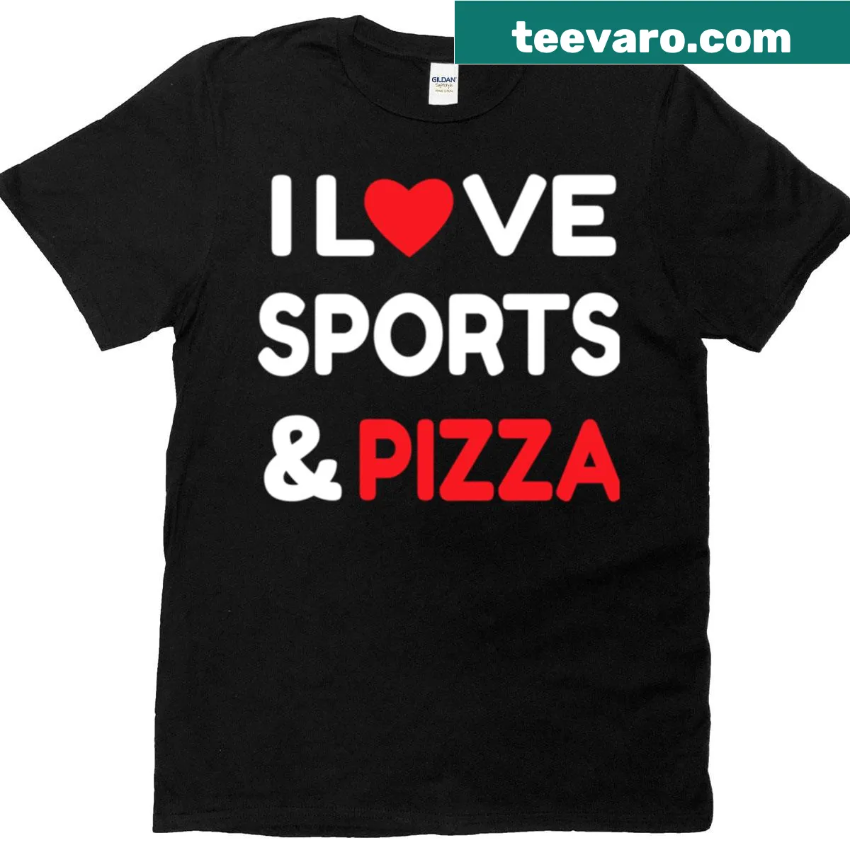 Funny T-shirt combining love for sports and pizza in a playful design. — on a men's t-shirt