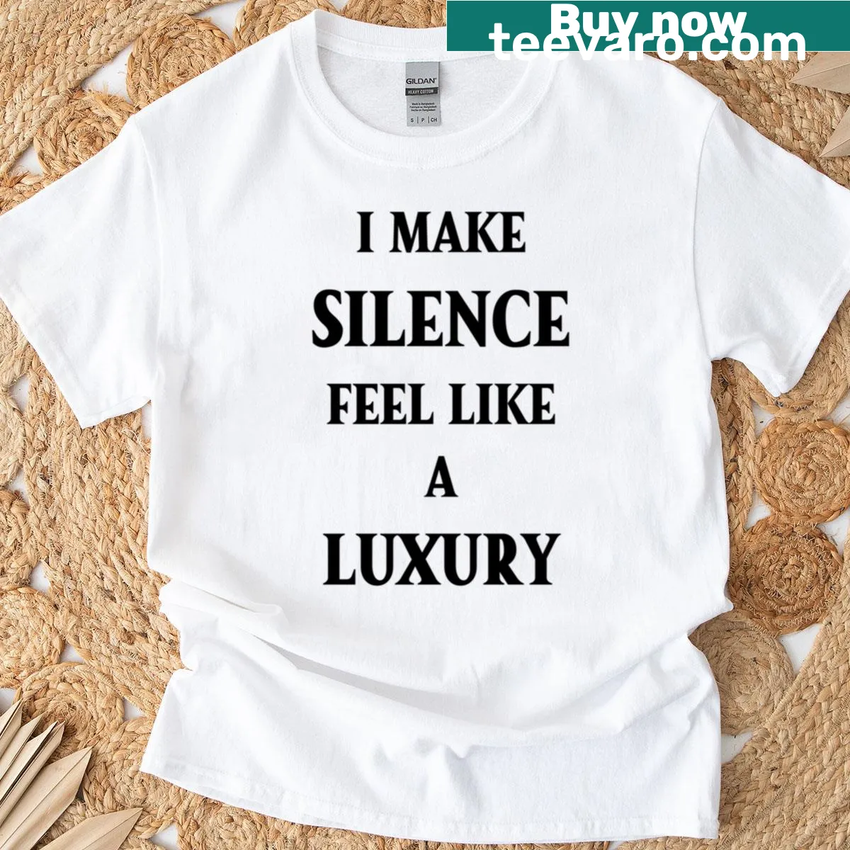 Edgy T-shirt featuring a humorous saying about luxury silence. — on a men's t-shirt