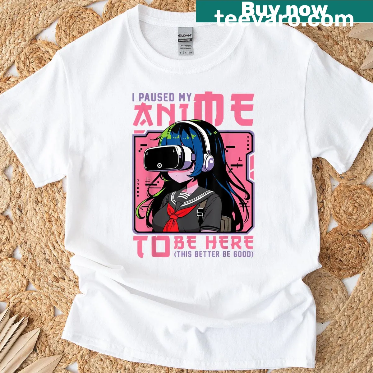 T-shirt with the phrase 'I Paused My Anime To Be Here' in playful typography — on a men's t-shirt