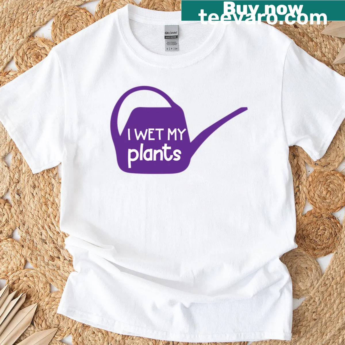 Oversized t-shirt with humorous 'I Wet My Plants' quote — on a men's t-shirt