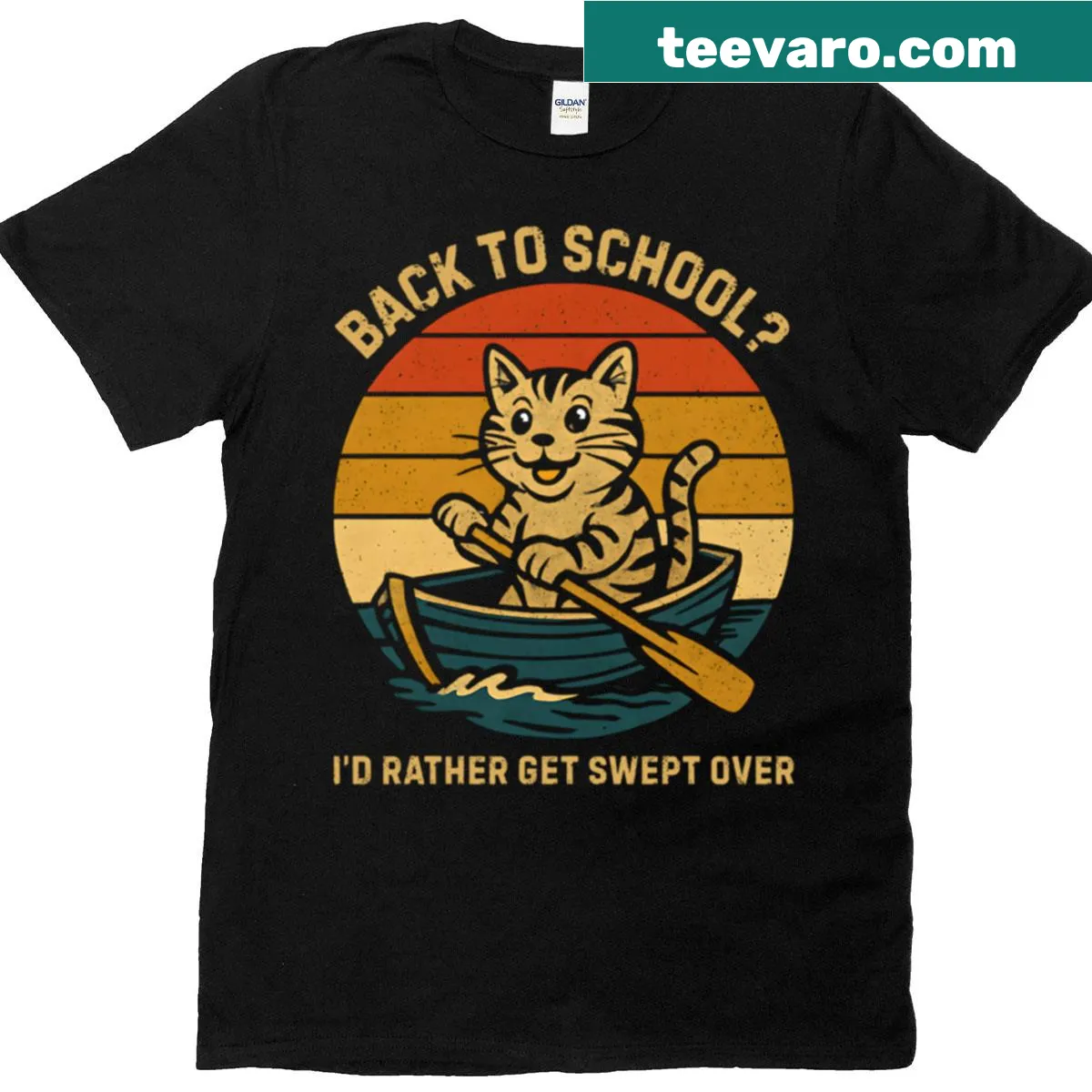 Oversized t-shirt featuring a funny cat design for back to school — on a men's t-shirt