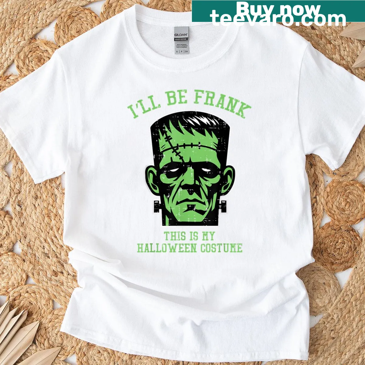 Halloween t-shirt featuring a cute Frankenstein illustration. — on a men's t-shirt