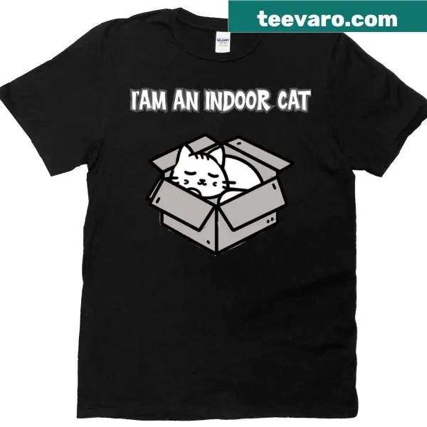 Oversized t-shirt stating 'Im An Indoor Cat' with playful graphic