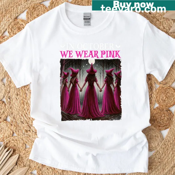 Women's t-shirt featuring a witch design with a breast cancer awareness message