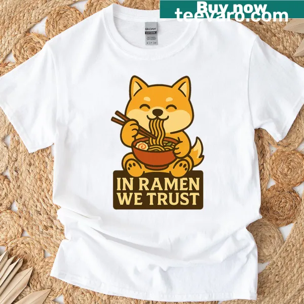 Oversized T-shirt with Shiba Inu and 'In Ramen We Trust' text