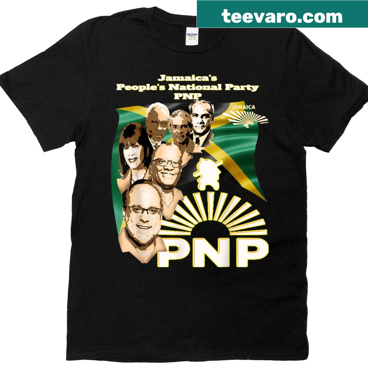 Jamaica Peoples National Party logo on a novelty T-shirt — on a men's t-shirt
