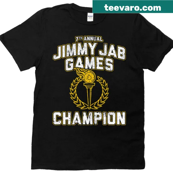 Illustrative graphic of Jimmy Jab Games Champion on t-shirt