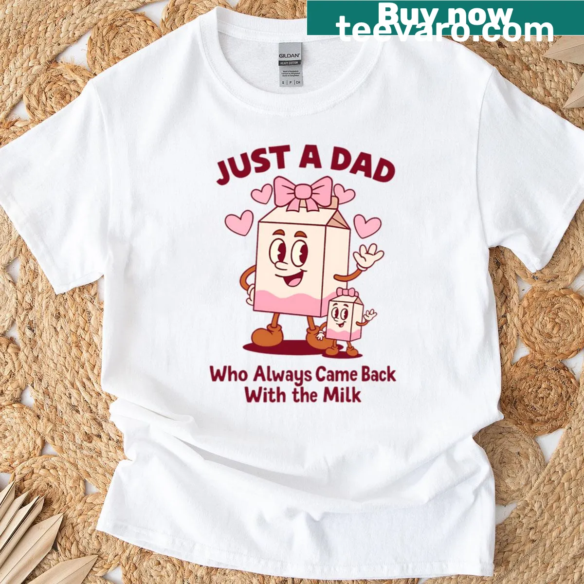 Oversized t-shirt with a playful mascot and humorous milk-themed text — on a men's t-shirt