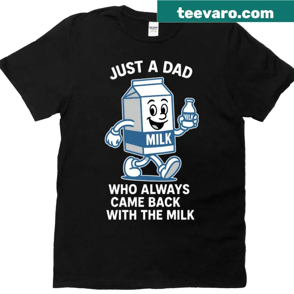Witty T-shirt featuring a milk mascot and humor saying for dads.