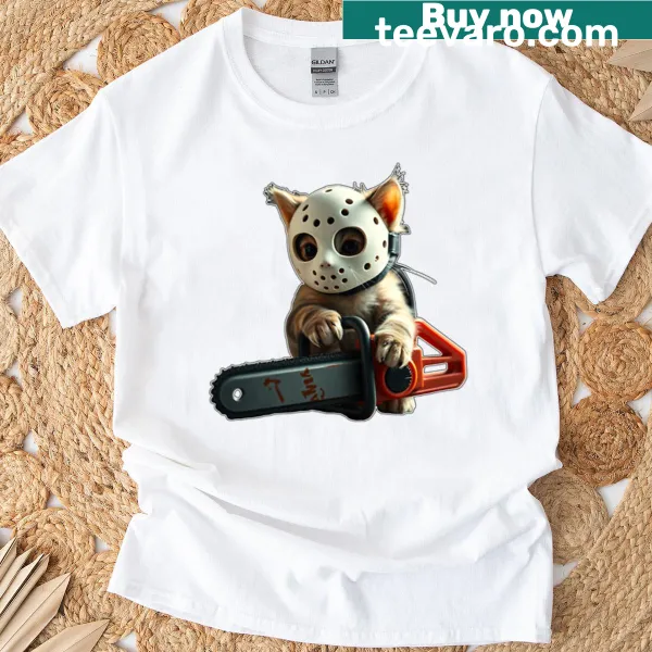 Illustration of a mischievous cat on a humorous t-shirt