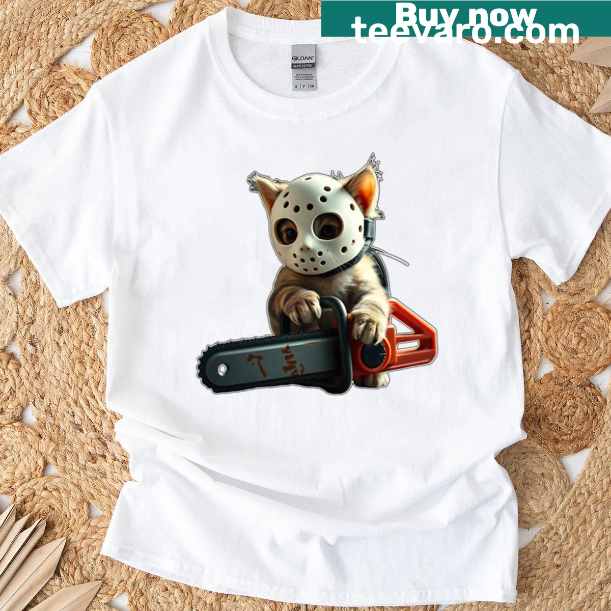 Illustration of a mischievous cat on a humorous t-shirt — on a men's t-shirt