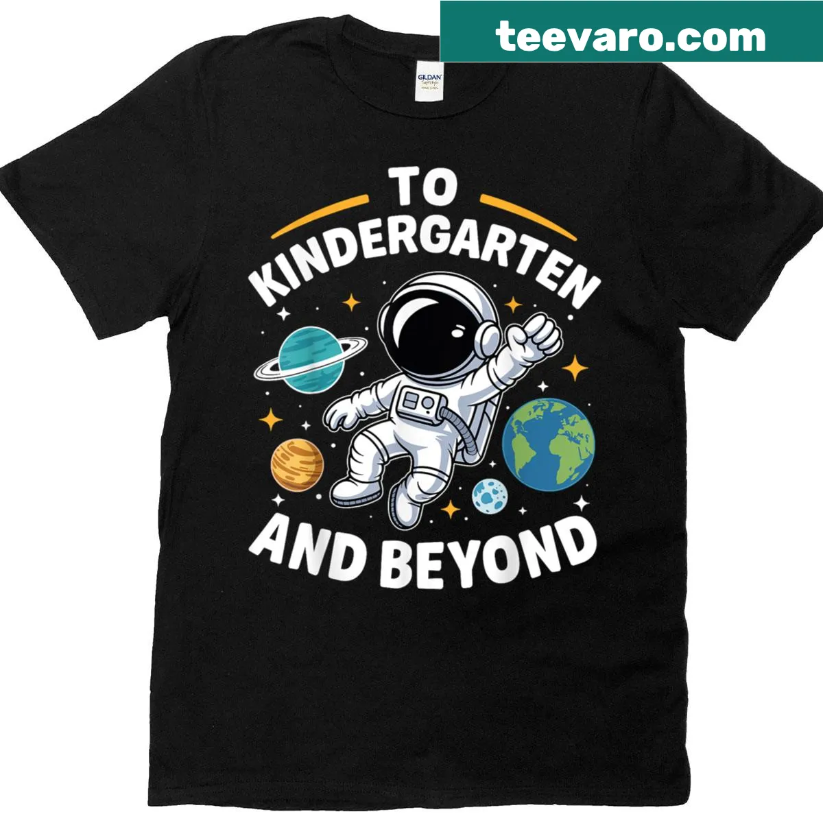 Illustration of a kindergarten astronaut for a fun back-to-school T-shirt. — on a men's t-shirt