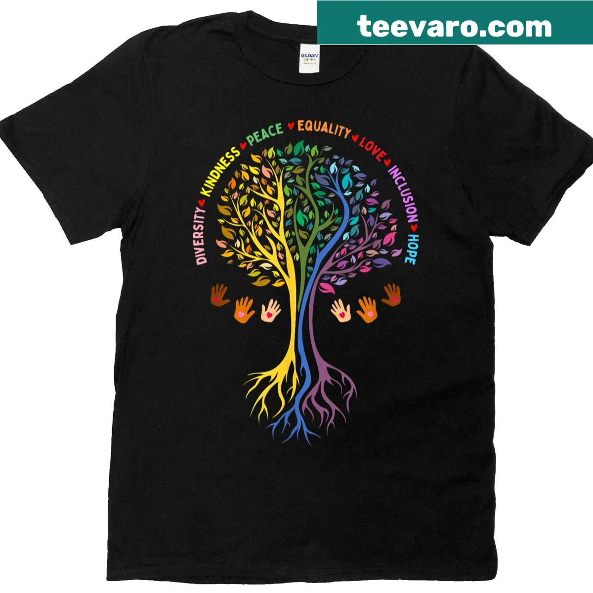 Meaningful typography promoting kindness and inclusion on t-shirt — on a men's t-shirt