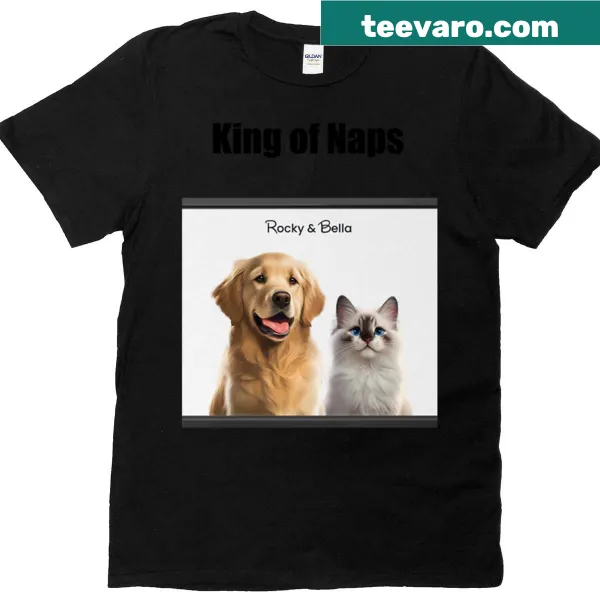Oversized t-shirt with cartoon graphic of a napping pet and text 'King Of Naps'
