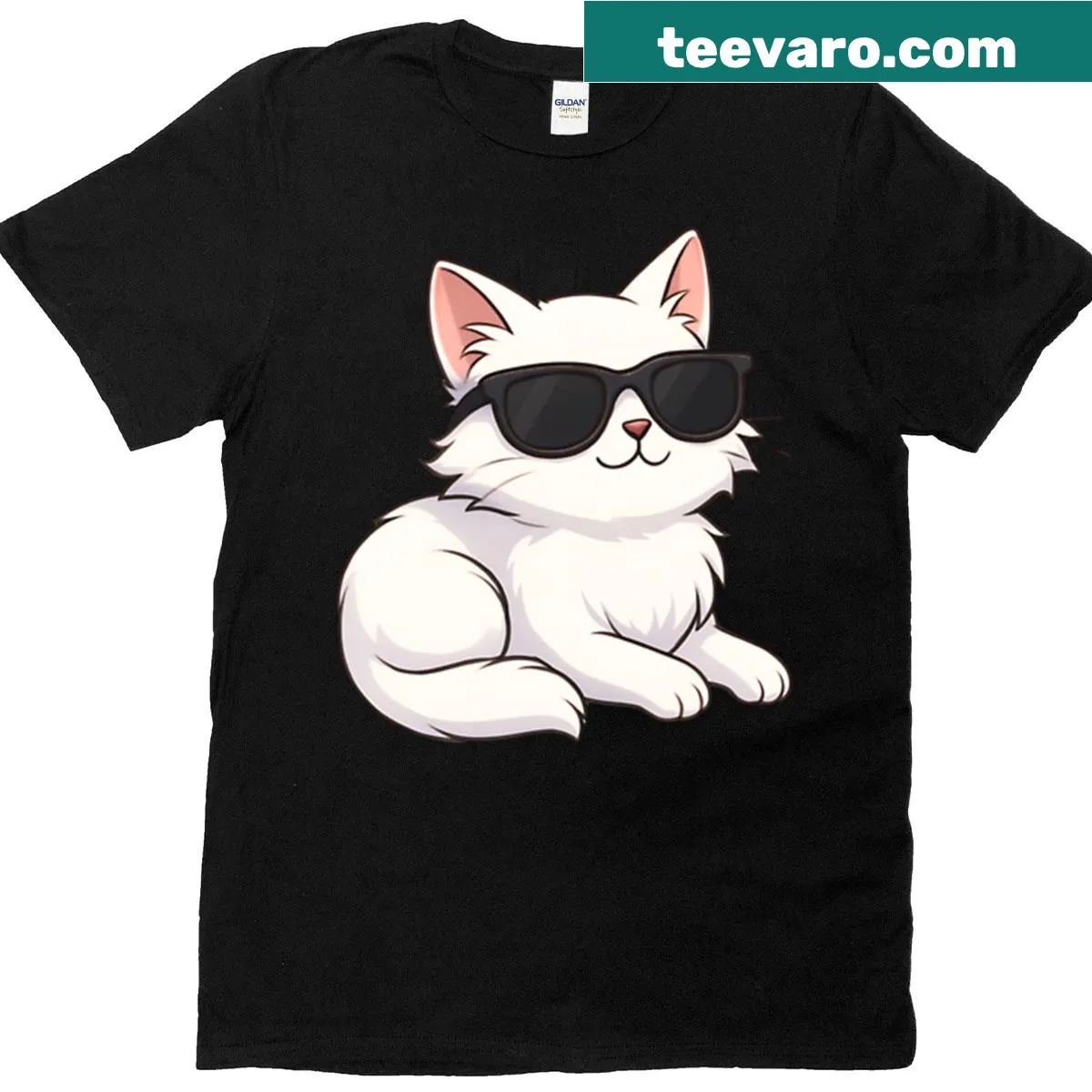 Cartoon design of a sleeping cat wearing sunglasses — on a men's t-shirt