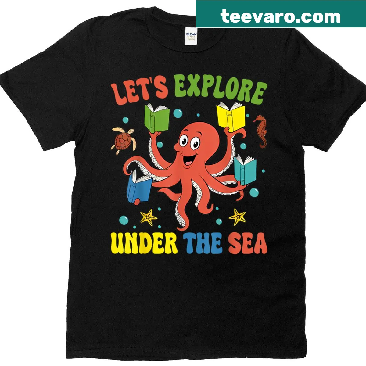 Typography design saying 'Let's Explore Under The Sea' for students — on a men's t-shirt